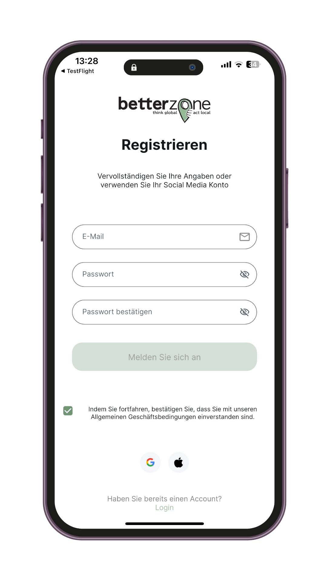 Registrieren bei Betterzone